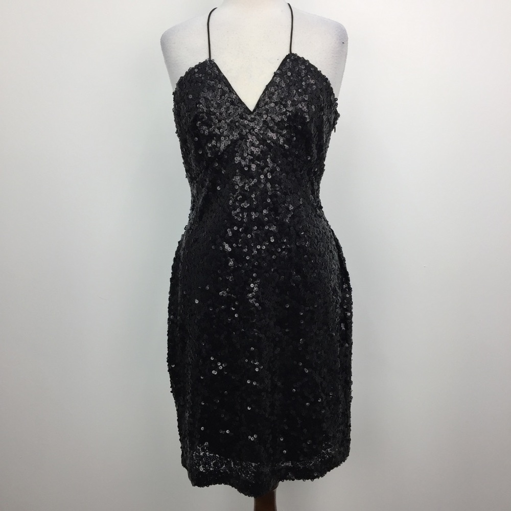 Lauren Ralph Lauren Black Sequin Cocktail Sleeveless Mini Dress